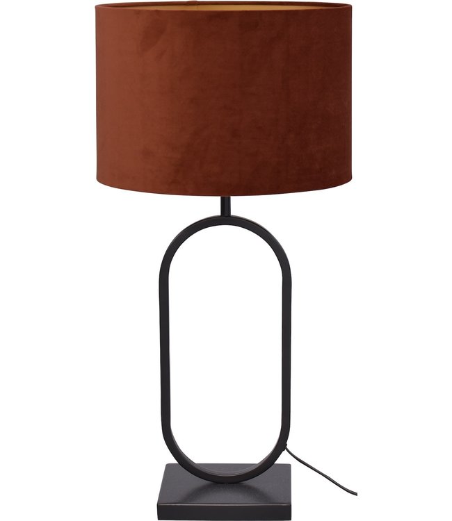 Ovale tafellamp matzwart-h74cm-kap cognac velours -ø37cm