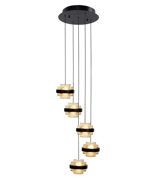 Dimbare hanglamp 5 lichts op ronde plaat
