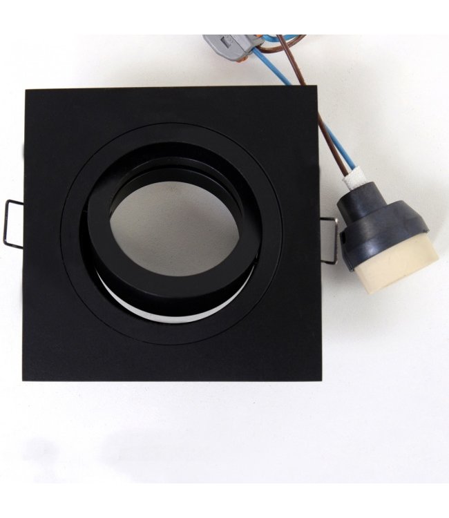 Inbouwspot mat zwart vierkant kantelbaar excl gu10