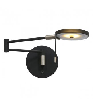 Bedlamp met zwenkarm mat zwart-smoke glas reikwijdte -60cm