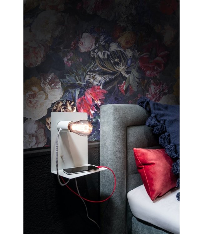 Bedlampje e27 met magneet-wit-met telefoon plankje