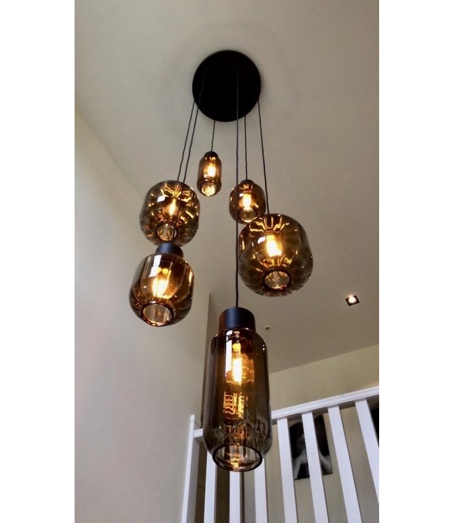 High sealings/vide 5lichts ribbel italiaans smoke glas-50cm-zwart