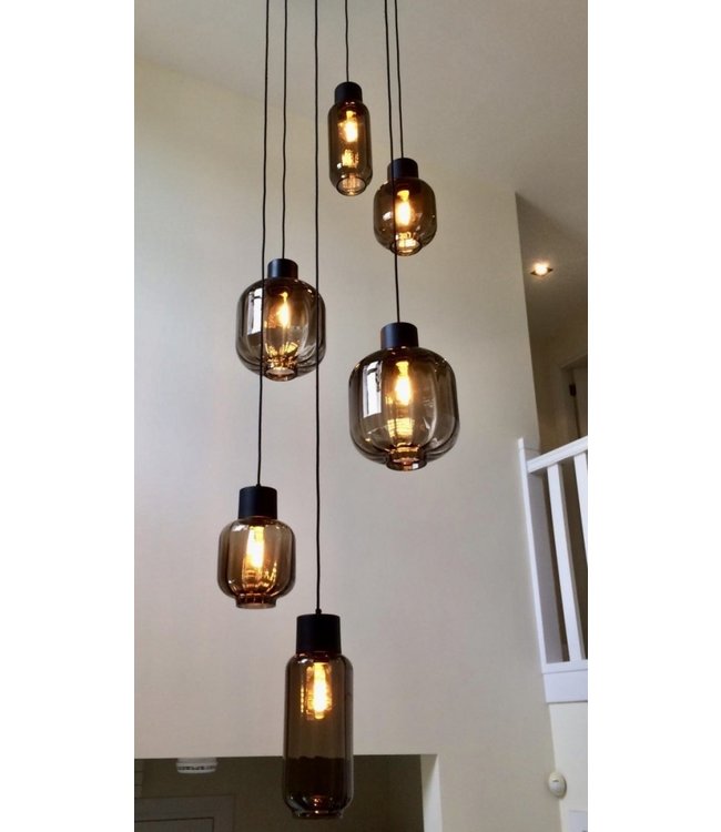 High sealings/vide 5lichts ribbel italiaans smoke glas-50cm-zwart