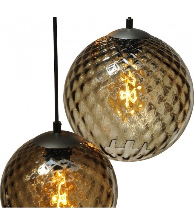 Videlamp 6 lichts zwart met gewerkt rookglas