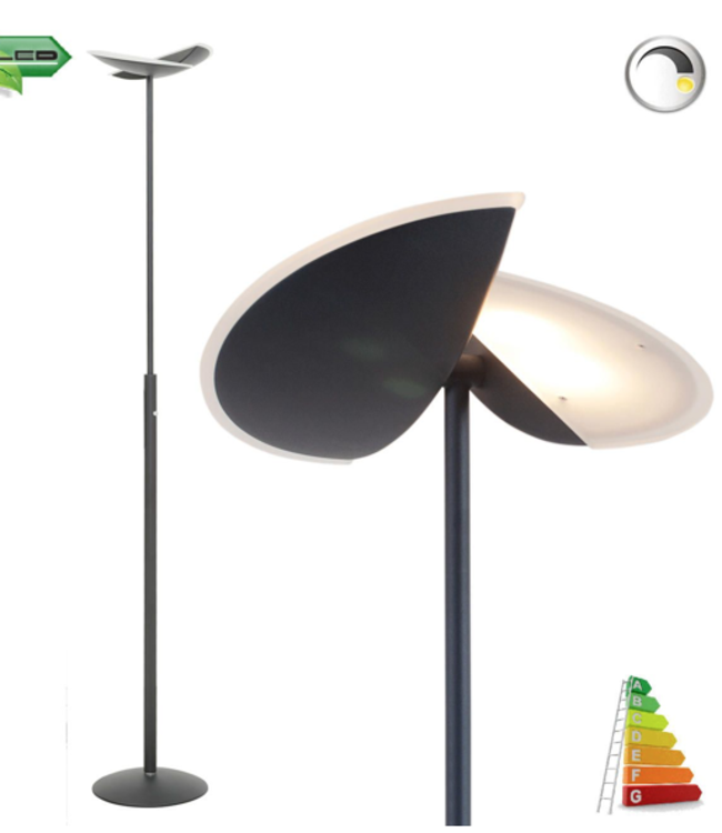 Strakke uplighter met kantbare schaal zwart dim to warm