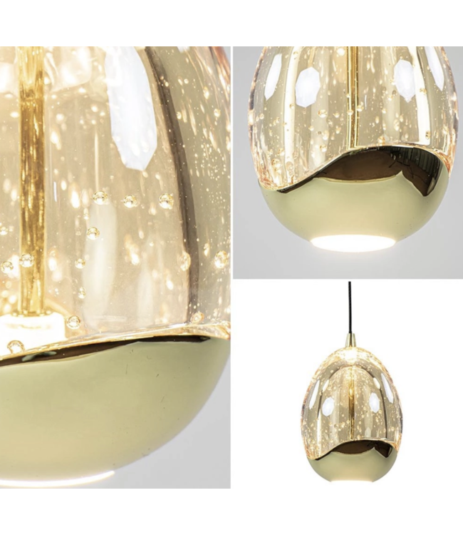 Gouden eivormige 5 lichts hanglamp op een ronde plaat -30 cm- Zwart/Goud