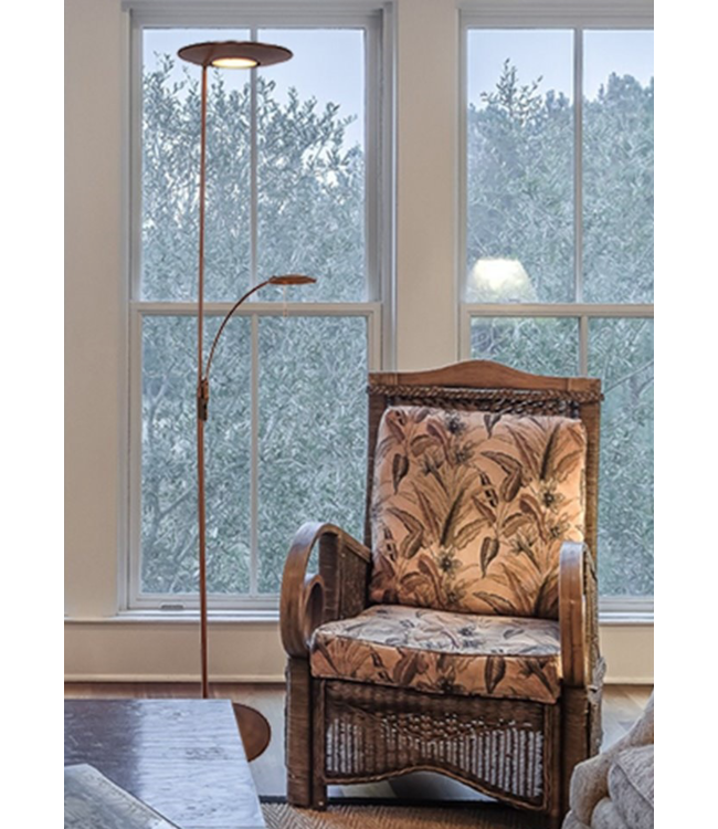 Klassieke uplighter+leesarm dim to warm met kantelbare kap