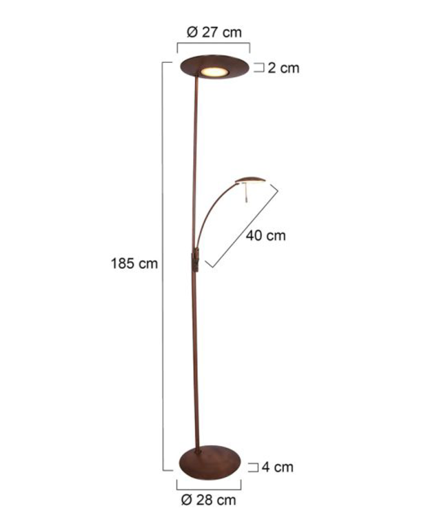 Klassieke uplighter+leesarm dim to warm met kantelbare kap
