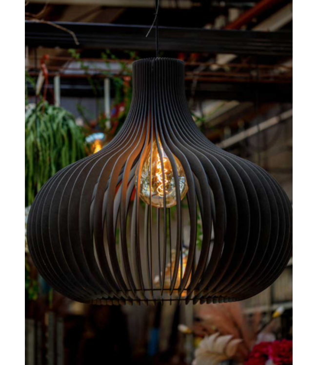 Hanglamp opengewerkt hout -50cm- Zwart