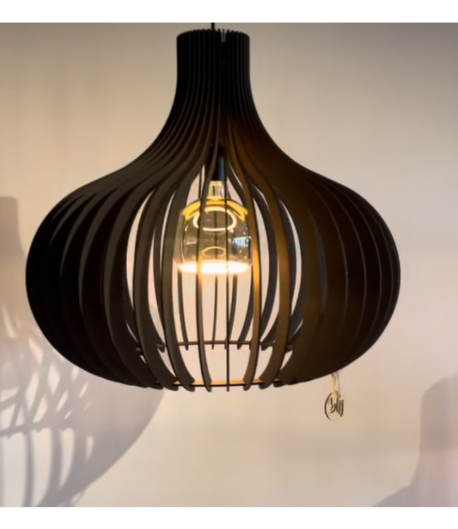 Hanglamp opengewerkt hout -40cm- Zwart