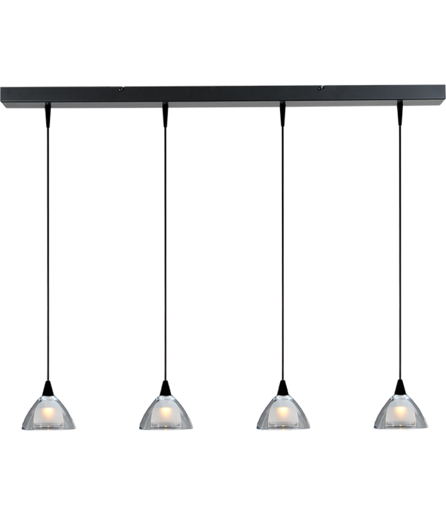 Hanglamp zwart 4 lichts met dubbel glas 100cm