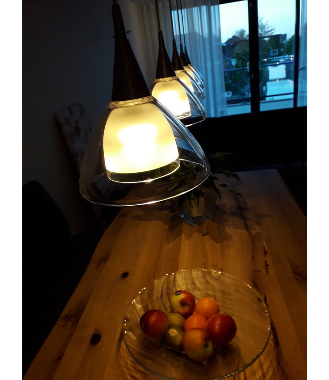 Hanglamp zwart 4 lichts met dubbel glas 100cm