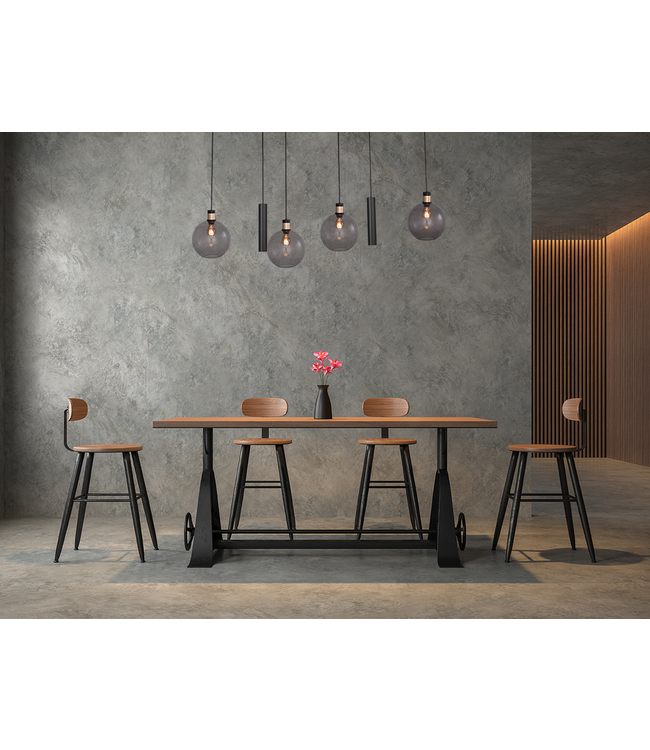 Hanglamp 130cm-25cm 4 smoke glazen met 2 spots