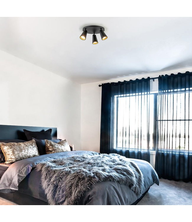 Strakke ronde 3 lichts spot zwart-goud