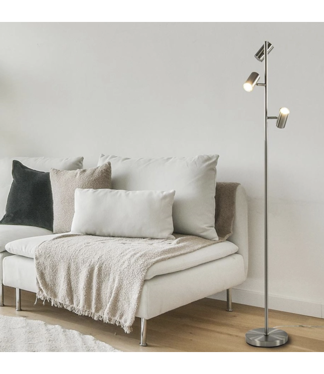 Moderne 3lichts leeslamp met 3 standen en een ronde kop - Rvs