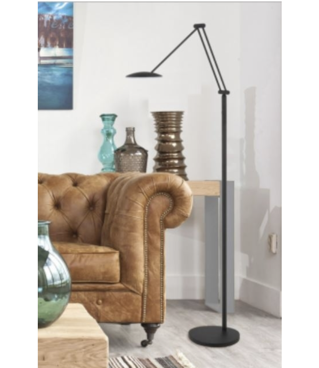 Kantelbare leeslamp dim to warm 10W LED + dimmer H135cm Mat-Zwart