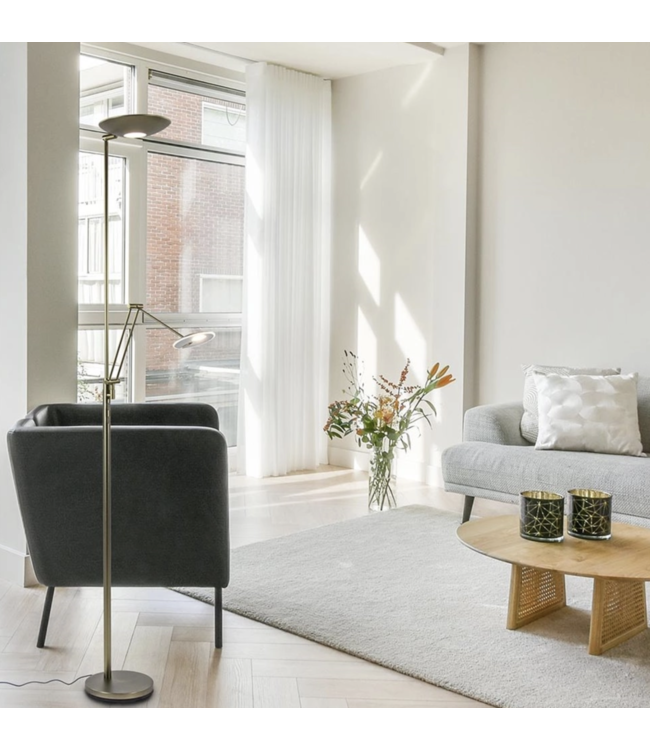 Uplighter 30 W LED + 6 W LED draaibare leesarm Brons+dimmers