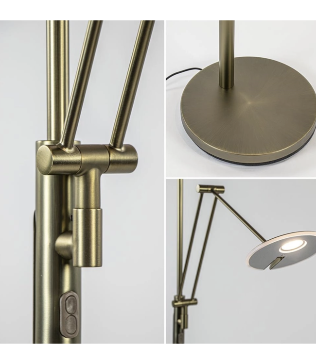 Uplighter 30 W LED + 6 W LED draaibare leesarm Brons+dimmers