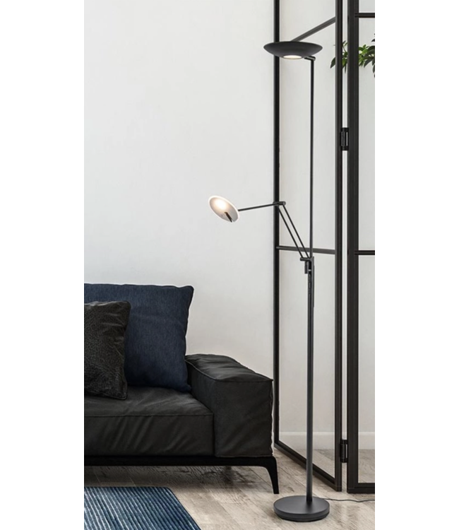 Uplight DTW 24 W LED + 6 W LED Leesarm Mat Zwart+dim to warm