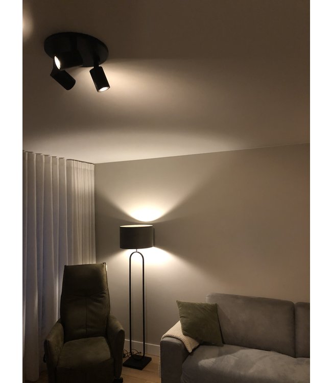 Ovale vloerlamp matzwart-162-kap grey velours -ø52cm