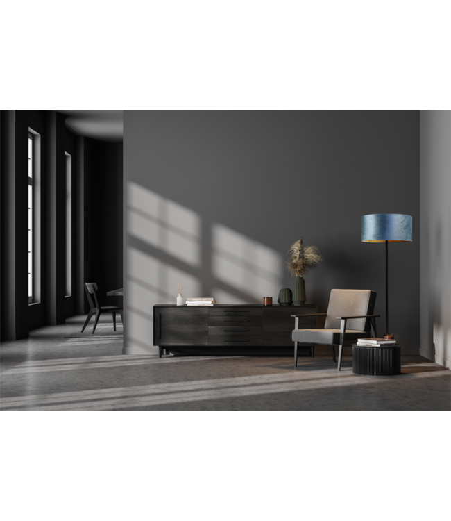 Vloerlamp met een blauwe velours cilinder kap -153cm- Blauw/goud