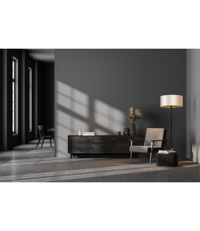 Vloerlamp met een zandbeige velours cilinder kap -153cm- Zandbeige/goud