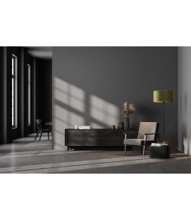 Vloerlamp met velours cilinder kap en ronde voet -153cm- Groen/goud