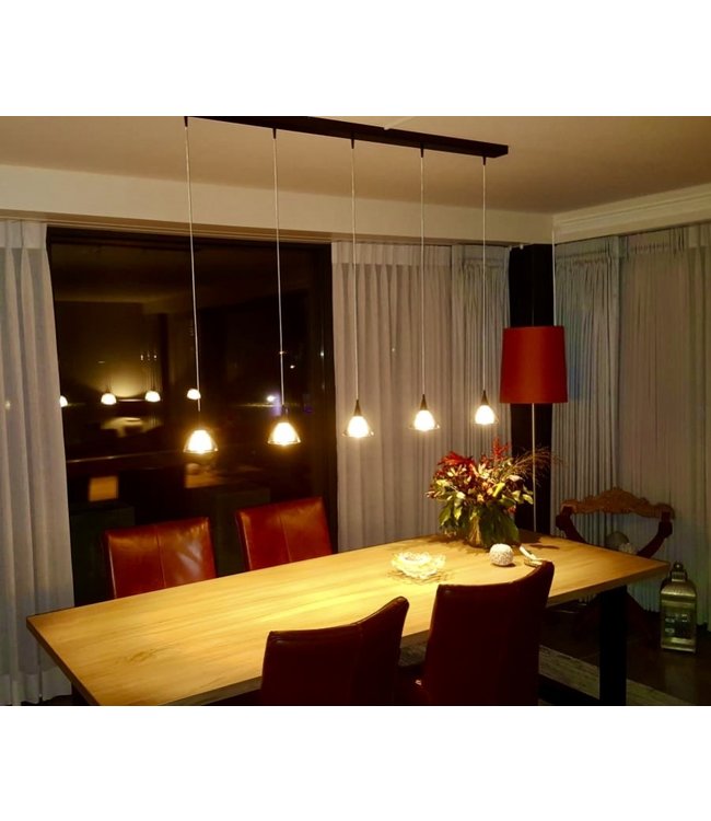 Stijlvolle 5 lichts led hanglamp DTW met dubbel glas -130cm-zwart