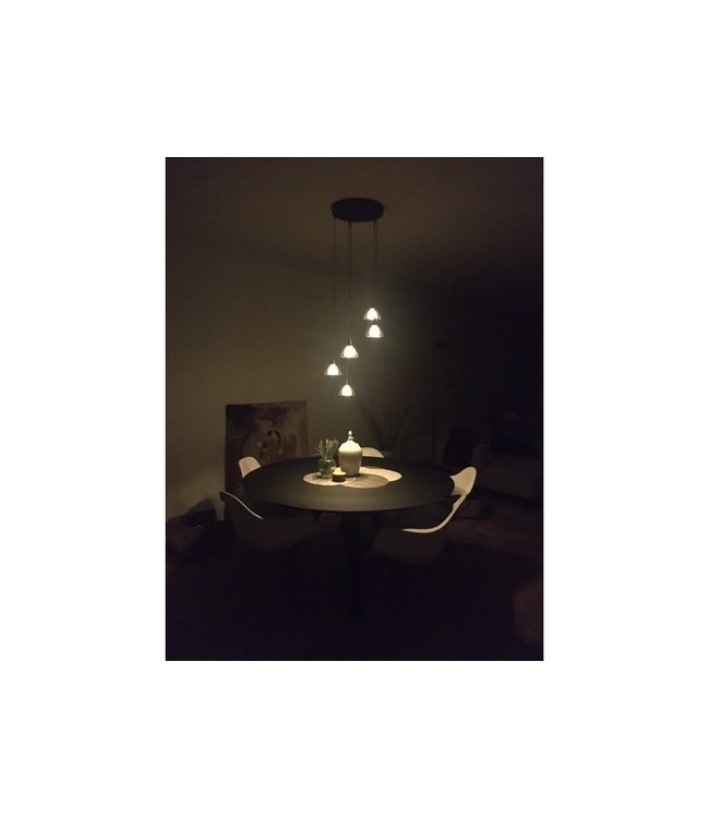 Stijlvolle 5 lichts led hanglamp DTW met dubbel glas -130cm-zwart