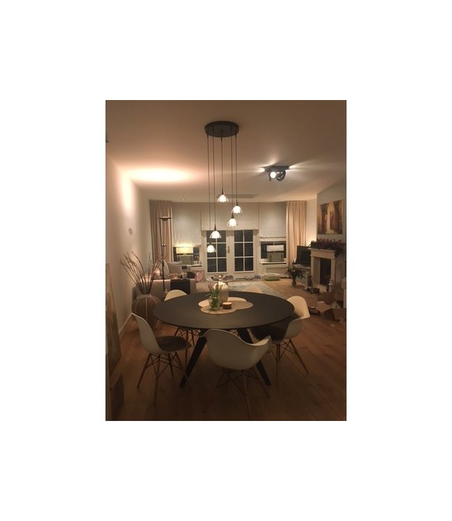 Ronde 3 lichts ongelijke hanglamp met DTW en dubbel glas mat en helder-ø35cm-RVS