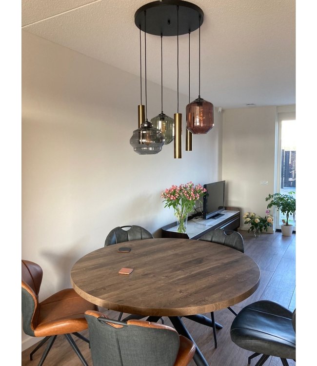 Strakke 3 lichts hanglamp met minimalistische kokers -35cm- Brass