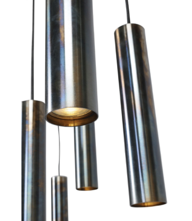 Hanglamp boven ronde tafel 5lichts dappled oil