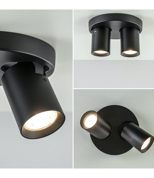 Strakke badkamerspot op ronde plaat 2 lichts