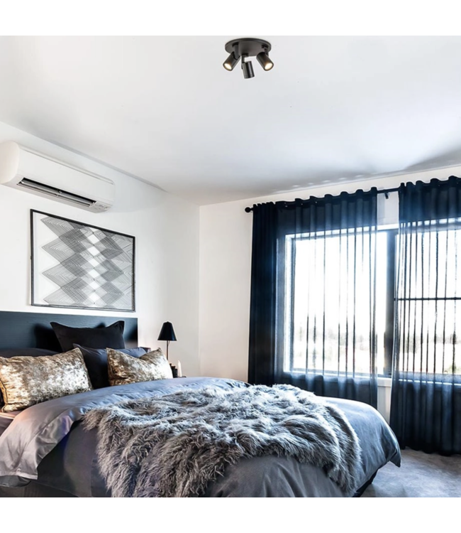 Strakke mat zwarte 3 lichts spot -25cm