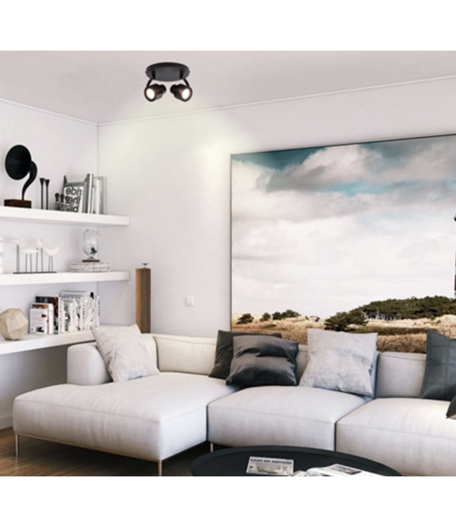 2 lichts spot plat rond excl gu10-Zwart