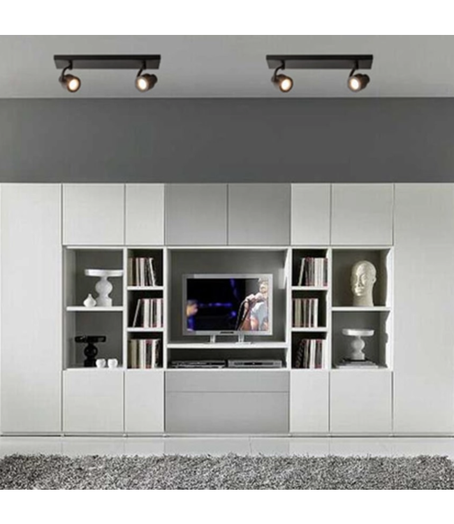 Mat zwarte led spot 2 lichts plat rechthoekig excl gu10