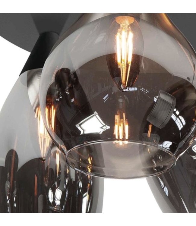 Plafond lamp 3 verschillende glazen-32cm-Zwart/smoke