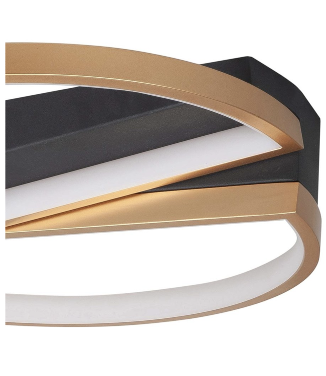 Platte zwarte plafondlamp met goudkleurige led ring -44cm-