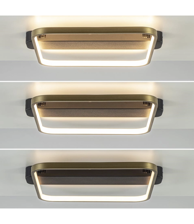 Platte zwarte plafondlamp met goudkleurige led ring