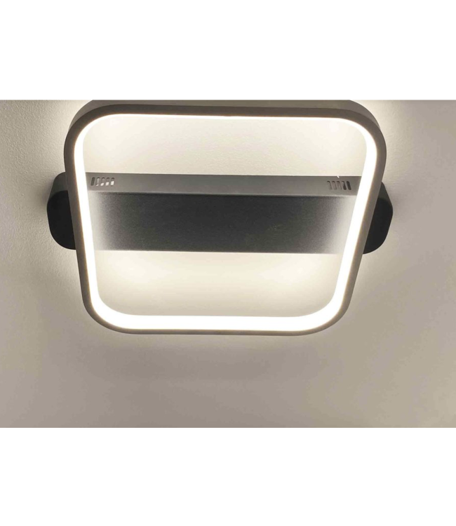 platte zwarte plafondlamp met zilverkleurige led ring -30cm-