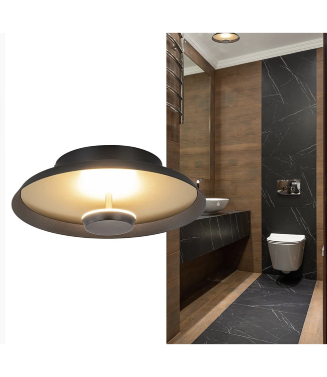 Warme strakke plafondlamp klein 25cm zwart met goud