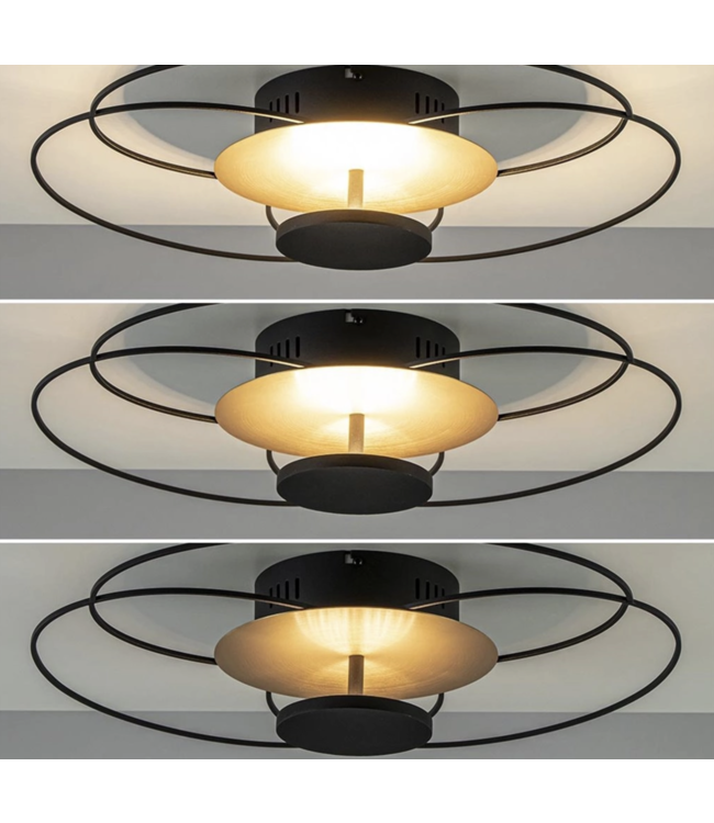 Plafondlamp in 3 lagen zwart goud indirect -52cm