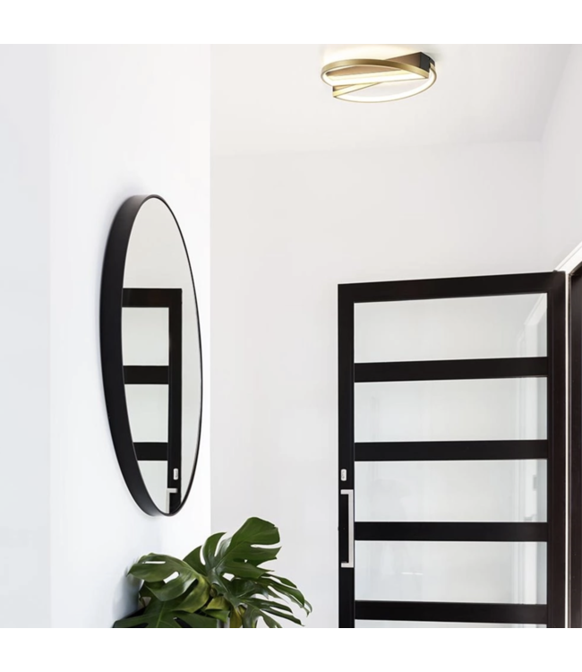 Platte zwarte plafondlamp met goudkleurige led ring -44cm-