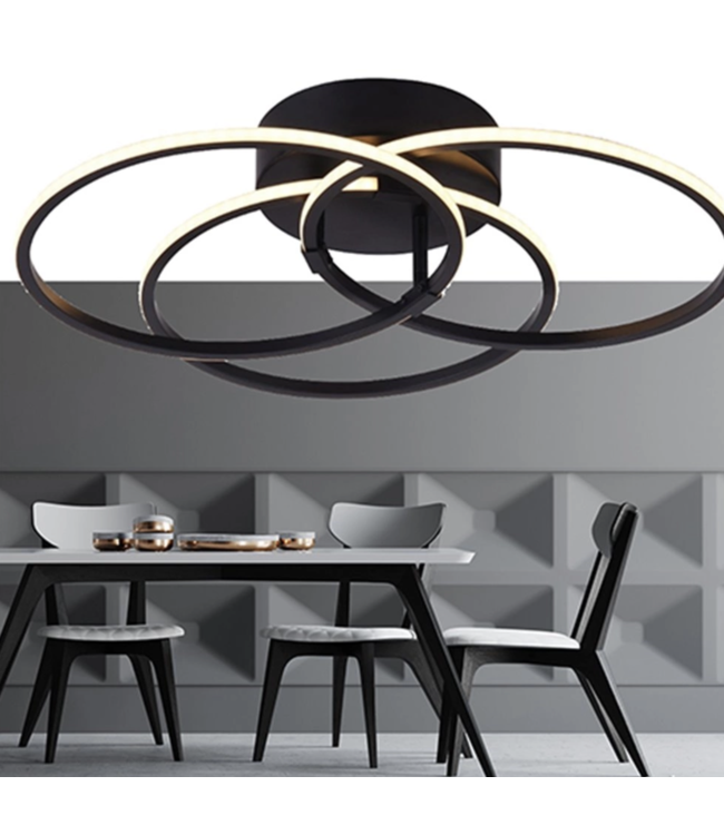 Plafondlamp zwart met drie ringen -49cm-
