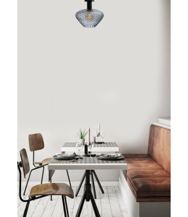 Breed kelk vormige plafondlamp met gedeukt glas -33cm- Smoke