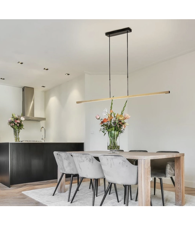 Platte ledlamp 2700K met design uitstraling up/downlight -100cm- Mat Zwart/Gold leaf