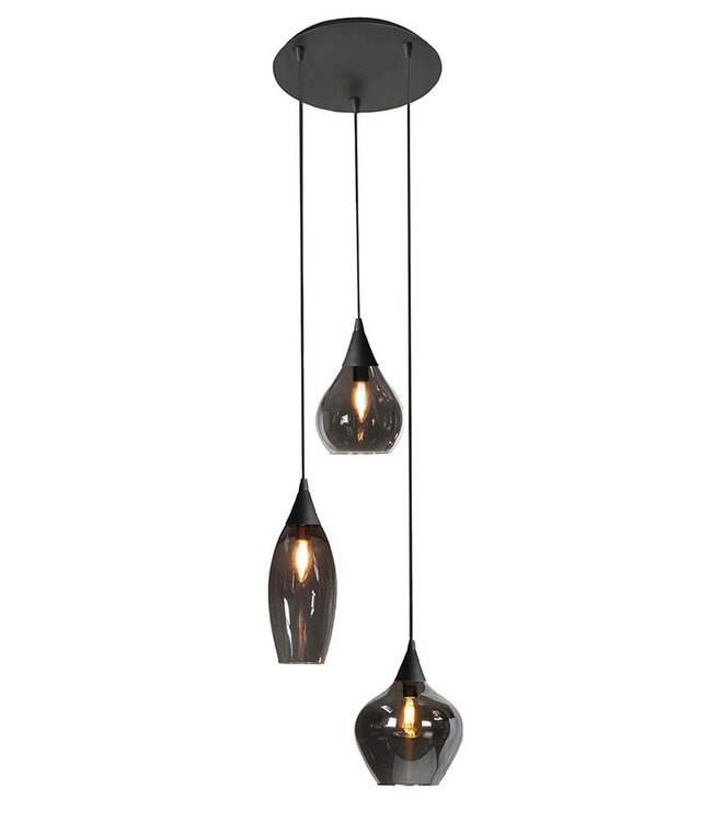 Highlight Spiegelglas smoke hanglamp 3lichts -30cm-zwart