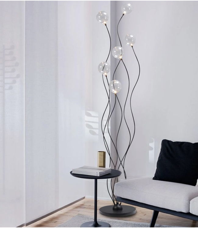 Stijlvolle bollenlamp met dimbaar LED licht - 174cm - zwart