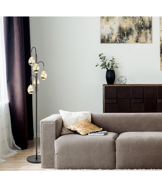 vloerlamp egg 5 lichts gold dimbaar