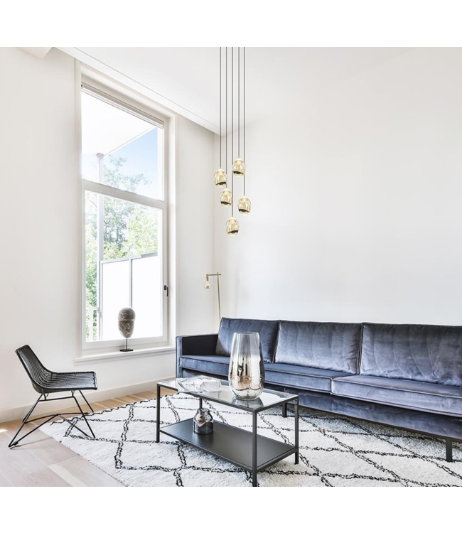 Gouden eivormige 5 lichts hanglamp op een ronde plaat -30 cm- Zwart/Goud